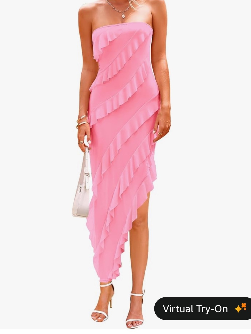 One-Shoulder Pink Ruffle Asymmetric Dress